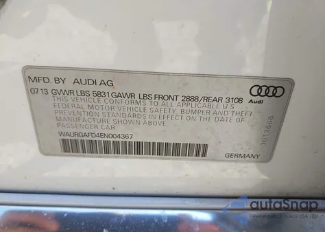 2014 Audi A8 L 3.0T из США, поврежденный, VIN WAURGAFD4EN004367